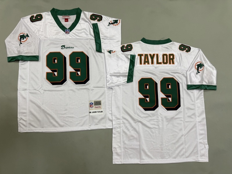Men 2025 Miami Dolphins #99 Taylor white Throwback Limited NFL Jersey style 001